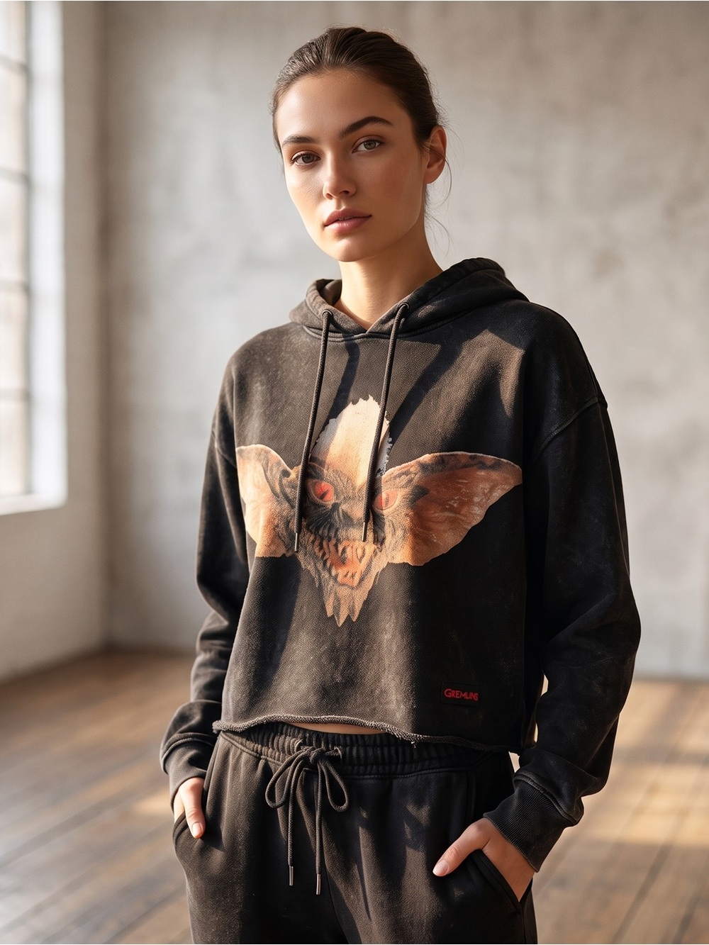 Black Graphic Hoodie Sweatshirt with Creature Motif ( unisex)